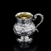 Load image into Gallery viewer, Antique Georgian Solid Sterling Silver Mug/Cup/Tankard with Embossed Dog/Rabbit Scene - Charles Price 1828 - Artisan Antiques