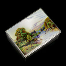 Load image into Gallery viewer, A Large Solid Silver Enamel Landscape Scene Box - London, AJ,1928