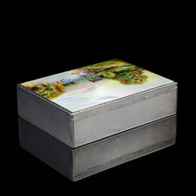 Load image into Gallery viewer, A Large Solid Silver Enamel Landscape Scene Box - London, AJ,1928