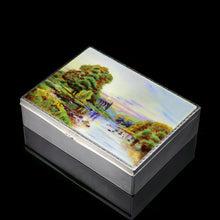 Load image into Gallery viewer, A Large Solid Silver Enamel Landscape Scene Box - London, AJ,1928