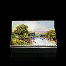Load image into Gallery viewer, A Large Solid Silver Enamel Landscape Scene Box - London, AJ,1928