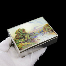 Load image into Gallery viewer, A Large Solid Silver Enamel Landscape Scene Box - London, AJ,1928