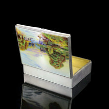 Load image into Gallery viewer, A Large Solid Silver Enamel Landscape Scene Box - London, AJ,1928