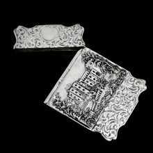Load image into Gallery viewer, Antique Solid Silver 'Castle Top' Double Sided Card Case Depicting Windsor Castle and Kenilworth Castle - Taylor & Perry 1841