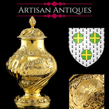 Load image into Gallery viewer, Antique Georgian Solid Silver Gilt Tea Caddy / Sugar Caster, Baronet Coat of Arms (Heathcote) - Samuel Taylor 1753