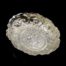 Load image into Gallery viewer, A Small Antique Victorian Solid Silver Bonbon/Nut/Pin Dish with Floral Chasing - William Comyns 1892