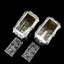 Load image into Gallery viewer, Antique Georgian Solid Sterling Silver Tea Caddy/Canister Pair with Chinoiserie Design - Tomas Heming 1752 - Artisan Antiques