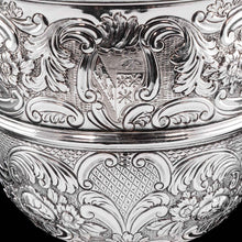 Load image into Gallery viewer, Antique Georgian Irish Solid Silver Large (1kg+) Two Handled Cup/Wine Cooler with Beautiful Floral Chasing - Dublin 1726