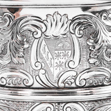 Load image into Gallery viewer, Antique Georgian Irish Solid Silver Large (1kg+) Two Handled Cup/Wine Cooler with Beautiful Floral Chasing - Dublin 1726