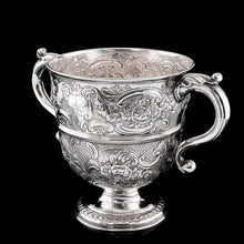 Load image into Gallery viewer, Antique Georgian Irish Solid Silver Large (1kg+) Two Handled Cup/Wine Cooler with Beautiful Floral Chasing - Dublin 1726