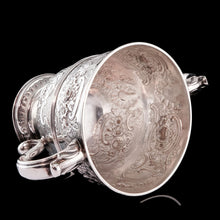 Load image into Gallery viewer, Antique Georgian Irish Solid Silver Large (1kg+) Two Handled Cup/Wine Cooler with Beautiful Floral Chasing - Dublin 1726