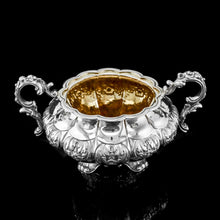 Load image into Gallery viewer, Antique Solid Silver Georgian Tea Set, 'Melon Shaped' with Floral Chasing - Robert Hennell 1826