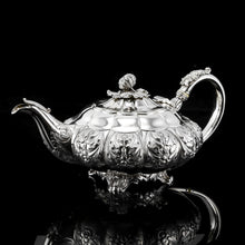 Load image into Gallery viewer, Antique Solid Silver Georgian Tea Set, 'Melon Shaped' with Floral Chasing - Robert Hennell 1826