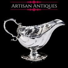 Load image into Gallery viewer, Antique Georgian Solid Sterling Silver Sauce Boat Nautilus Design Armorial Interest - William Shaw 1766 - Artisan Antiques