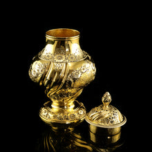 Load image into Gallery viewer, Antique Georgian Solid Silver Gilt Tea Caddy / Sugar Caster, Baronet Coat of Arms (Heathcote) - Samuel Taylor 1753