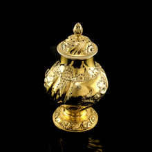 Load image into Gallery viewer, Antique Georgian Solid Silver Gilt Tea Caddy / Sugar Caster, Baronet Coat of Arms (Heathcote) - Samuel Taylor 1753