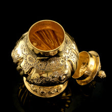 Load image into Gallery viewer, Antique Georgian Solid Silver Gilt Tea Caddy / Sugar Caster, Baronet Coat of Arms (Heathcote) - Samuel Taylor 1753