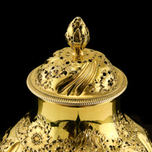 Load image into Gallery viewer, Antique Georgian Solid Silver Gilt Tea Caddy / Sugar Caster, Baronet Coat of Arms (Heathcote) - Samuel Taylor 1753