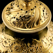 Load image into Gallery viewer, Antique Georgian Solid Silver Gilt Tea Caddy / Sugar Caster, Baronet Coat of Arms (Heathcote) - Samuel Taylor 1753