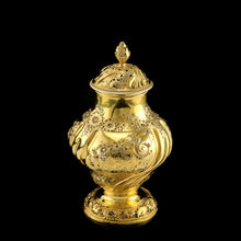 Load image into Gallery viewer, Antique Georgian Solid Silver Gilt Tea Caddy / Sugar Caster, Baronet Coat of Arms (Heathcote) - Samuel Taylor 1753