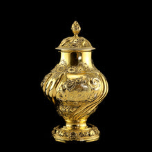 Load image into Gallery viewer, Antique Georgian Solid Silver Gilt Tea Caddy / Sugar Caster, Baronet Coat of Arms (Heathcote) - Samuel Taylor 1753