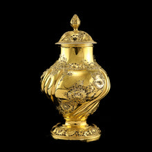 Load image into Gallery viewer, Antique Georgian Solid Silver Gilt Tea Caddy / Sugar Caster, Baronet Coat of Arms (Heathcote) - Samuel Taylor 1753