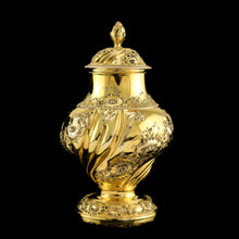 Load image into Gallery viewer, Antique Georgian Solid Silver Gilt Tea Caddy / Sugar Caster, Baronet Coat of Arms (Heathcote) - Samuel Taylor 1753