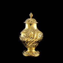 Load image into Gallery viewer, Antique Georgian Solid Silver Gilt Tea Caddy / Sugar Caster, Baronet Coat of Arms (Heathcote) - Samuel Taylor 1753