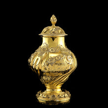 Load image into Gallery viewer, Antique Georgian Solid Silver Gilt Tea Caddy / Sugar Caster, Baronet Coat of Arms (Heathcote) - Samuel Taylor 1753