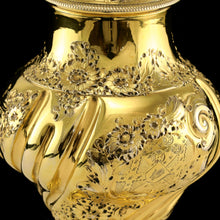 Load image into Gallery viewer, Antique Georgian Solid Silver Gilt Tea Caddy / Sugar Caster, Baronet Coat of Arms (Heathcote) - Samuel Taylor 1753