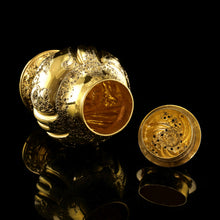 Load image into Gallery viewer, Antique Georgian Solid Silver Gilt Tea Caddy / Sugar Caster, Baronet Coat of Arms (Heathcote) - Samuel Taylor 1753