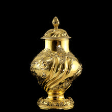 Load image into Gallery viewer, Antique Georgian Solid Silver Gilt Tea Caddy / Sugar Caster, Baronet Coat of Arms (Heathcote) - Samuel Taylor 1753