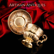 Load image into Gallery viewer, Antique Solid Silver Gilt Cup & Saucer with Fine Engravings - c.1880