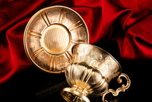 Load image into Gallery viewer, Antique Solid Silver Gilt Cup & Saucer with Fine Engravings - c.1880