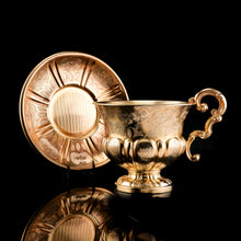 Load image into Gallery viewer, Antique Solid Silver Gilt Cup & Saucer with Fine Engravings - c.1880