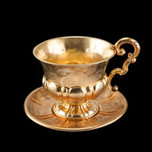 Load image into Gallery viewer, Antique Solid Silver Gilt Cup & Saucer with Fine Engravings - c.1880