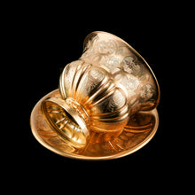 Load image into Gallery viewer, Antique Solid Silver Gilt Cup & Saucer with Fine Engravings - c.1880