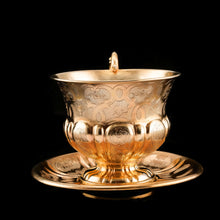 Load image into Gallery viewer, Antique Solid Silver Gilt Cup & Saucer with Fine Engravings - c.1880