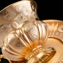 Load image into Gallery viewer, Antique Solid Silver Gilt Cup & Saucer with Fine Engravings - c.1880
