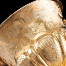 Load image into Gallery viewer, Antique Solid Silver Gilt Cup & Saucer with Fine Engravings - c.1880