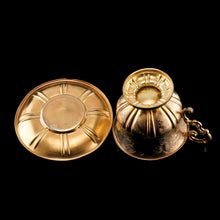 Load image into Gallery viewer, Antique Solid Silver Gilt Cup & Saucer with Fine Engravings - c.1880