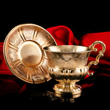 Load image into Gallery viewer, Antique Solid Silver Gilt Cup & Saucer with Fine Engravings - c.1880