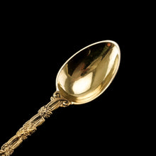 Load image into Gallery viewer, Antique Victorian Solid Silver Gilt Teaspoons with Magnificent Grape Vine Design - Charles Boyton 1883