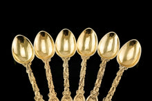 Load image into Gallery viewer, Antique Victorian Solid Silver Gilt Teaspoons with Magnificent Grape Vine Design - Charles Boyton 1883