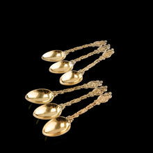 Load image into Gallery viewer, Antique Victorian Solid Silver Gilt Teaspoons with Magnificent Grape Vine Design - Charles Boyton 1883