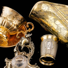 Load image into Gallery viewer, Antique Solid Silver Gilt Cup & Saucer with Fine Engravings - c.1880
