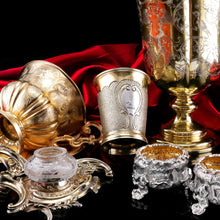 Load image into Gallery viewer, Antique Solid Silver Gilt Cup & Saucer with Fine Engravings - c.1880
