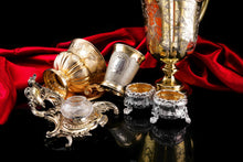 Load image into Gallery viewer, Antique Solid Silver Gilt Cup & Saucer with Fine Engravings - c.1880