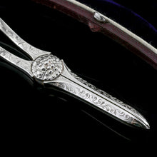 Load image into Gallery viewer, Antique Victorian Solid Silver Grape Scissors with Fine Engravings - John Gilbert 1865