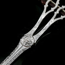 Load image into Gallery viewer, Antique Victorian Solid Silver Grape Scissors with Fine Engravings - John Gilbert 1865